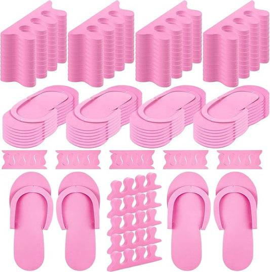 300 Pairs Disposable Pedicure Slippers and Toe Separators Kit Include 80 Disposable Foam Pedicure Flip Flops 220 Pairs Toe Separators for Women Nail Spa
