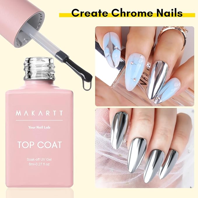 Makartt Gel Top Coat and Base Coat Kit: Clear Gloss Shiny No Wipe Stain Resistant General Top Coat Nail Polish UV and Primer for Acrylic Nails Dip Powder Gel Nail Polish Beauty Gift