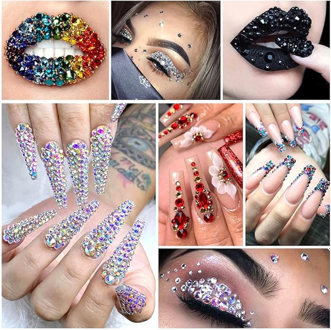 24000Pcs Nail Art Rhinestones, BetterJonny 24 Colors 3mm Round Nail Flatback Rainbow Gems Set with Tweezers and Pencil AB Glitter Flat-Bottomed Rhinestone for Crafts Decoration and Jewelry Making