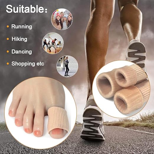 Cuttable Toe Tubes Sleeves 5 Pack Large Size, Made of Elastic Fabric Lined with Silicone Gel. Toes Sleeve Protectors Relief Toe Pressure Pain, Corn and Calluses Remover