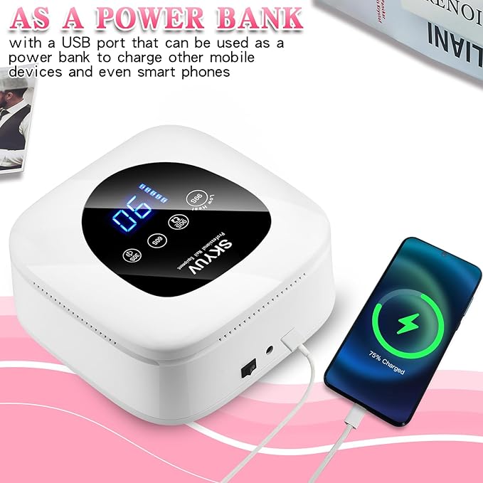 Rechargeable UV LED Nail Lamp, SKYUV Cordless Nail Dryer for Gel Polish, UV Nail Lamp with 4 Timers Setting and LED Touch Screen, Professional Curing Lamp Light with 30 Beads for Salon and Home ﻿