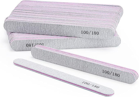 BTYMS 50Pcs Nail Files for Acrylic Nails 100/180 Grit, Reusable Buffering Files Double Sided Emery Boards for Nails
