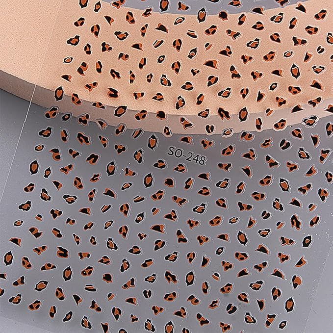 Leopard Nail Stickers Fall Nail Decals 6PCS 3D Self-Adhesive Pink White Brown Leopard Print Nail Design Stickers Cute Autumn Nail Art Supplies Fall Nail Art Sticker for Women DIY Nail Decorations