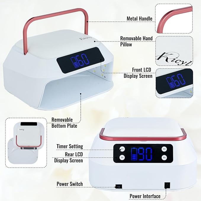 Cordless Nail Lamp,218W Professional Rechargeable UV LED Nail Lamp for Salon,Nail Lamp Built-in 30000mAh Battery,82PCS LEDs Nail Dryer with Dual Displays & Detachable Hand Pillow