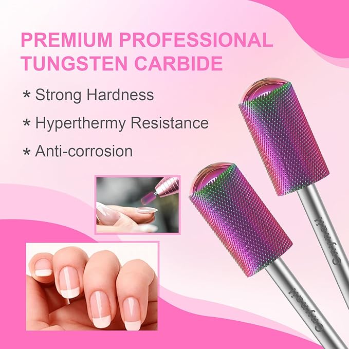 3/32" 2PCS Large Barrel Smooth Round Top Tungsten Carbide Nail Drill Bit Safety Bit for Gel & Acrylic Removal, 2-Way Rotating Efile Tip, Salon Electric File Accessory (XF Grit, Multicolor)