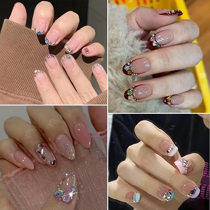 1440Pcs Mini Nail Rhinestones Colorful Nail Art Charms Multi Shape Crystal Charm Luxury Nail Art Flat Back Gems for 3D Small Star Heart Star Flower Nail Diamonds DIY Accessories Glitter Manicure Decor