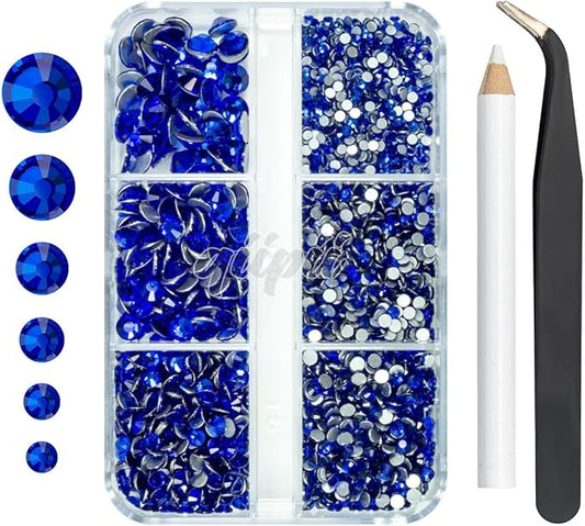 2550pcs Royal Blue Nail Art Flatback Rhinestones for Face Makeup Sapphire Nail Gems Gemstones K9 Glass SS4~SS20 6 Sizes Dark Blue Diamonds Stones w Tweezer & Picking Pen for Nails DIY Crafts