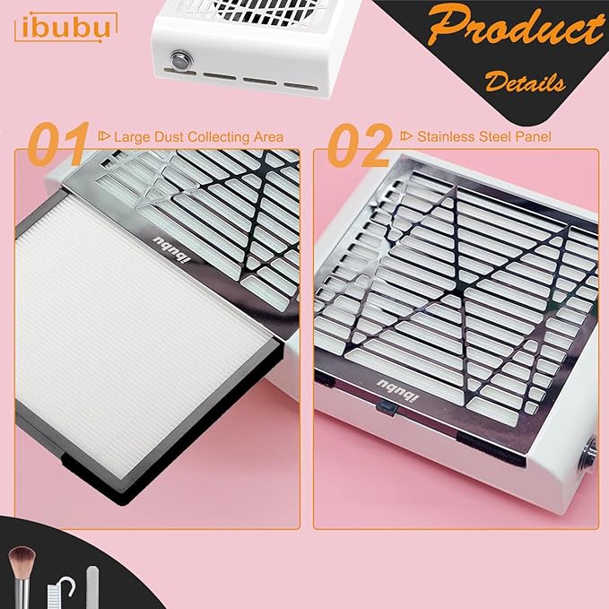 Nail Dust Collector Machine Electric Strong Suction Nail Dust Vacuum Cleaner Nail Salon Dust Extractor Acrylic Nail Powder Dust Collector Vacuum Fan with Multiple Tool Kits for Nails White