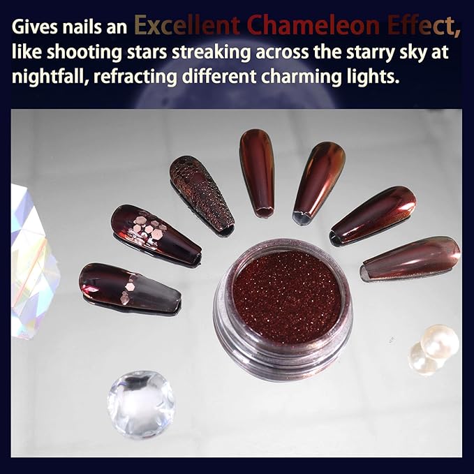 Allstarry Chameleon Chrome Nail Powder, Color-Shift Nail Powder Pigment Glitter Dust Magic Chameleon Mirror Effect Aurora Chrome Effect for Gel Polish Nail Art Decoration-Dark Hearts