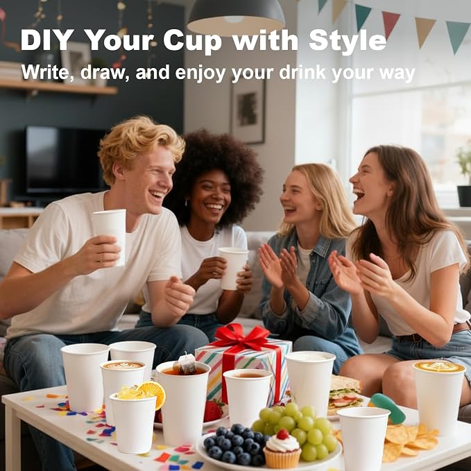 16 oz 160 Pack Disposable Coffee Cups, Bulk White Disposable Paper Cups - Image 9
