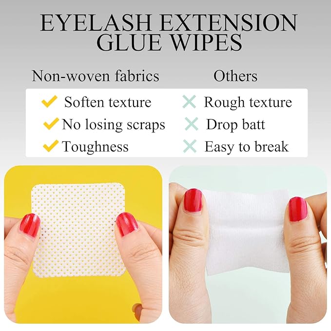 Maitys 1000 Pieces Eyelash Extension Glue Wipes Eyelash Glue Cleaner Non Woven Fabric Wipes Lash Supplies Accessories Tools for Extension Nail Polish Bottle(White)
