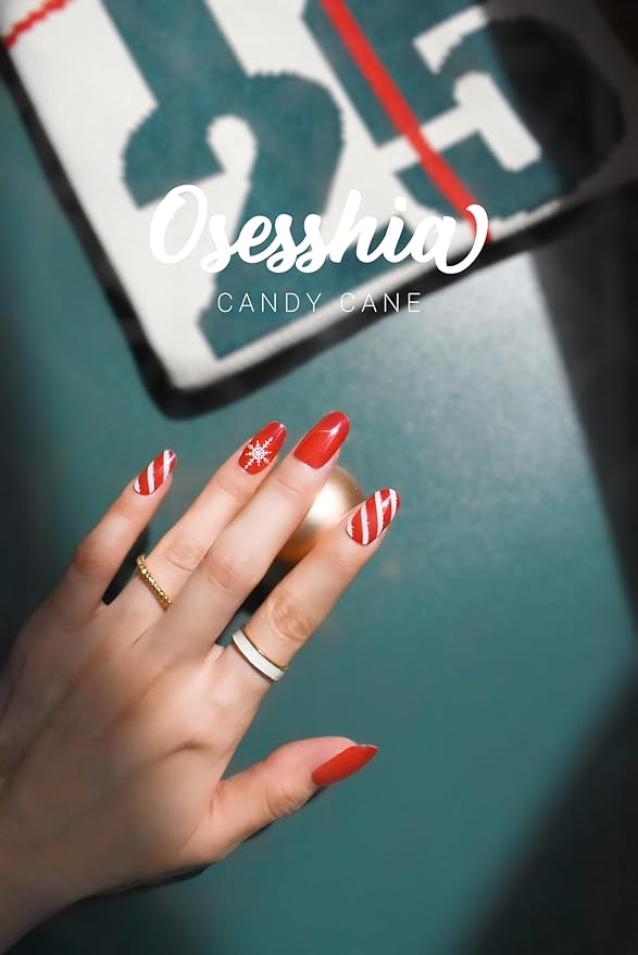 Semi Cured Gel Nail Strips, 20 pcs Nail Wraps, Glaze Stickers, Salon Quality French Manicure, Full Decal Gel Polish Strips, Long Lasting SCG, Easy on, UV Required (Candy Cane)