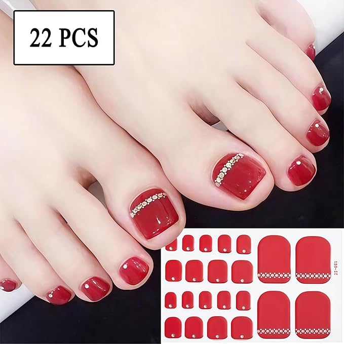 6 Pieces of Summer toenail Stickers French Diamond toenails Gradient self-Adhesive Full Stickers Ladies Flash Black and red toenails Design with Nail File