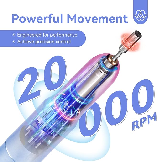 SAVILAND Portable Electric Nail Drill - 20000 RPM USB Electric Nail File with 7 Nail Drill Bits & 51 Sanding Bands for Nail Prep Acrylic Nails Dip Nails Gel Nails Home Salon Use