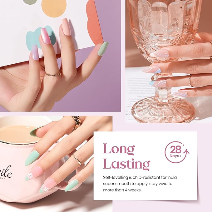 Beetles Neutral Gel Nail Polish Set – Healing Elixir Winter Gel Nail Polish Kit, 20 Colors Pink Blue White Green Pearl with Base Coat Matte Glossy Top Coat for DIY Manicure Gift for Women
