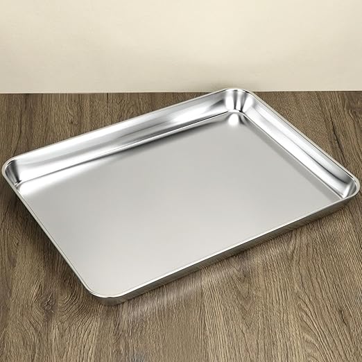 QWORK Stainless Steel Surgical Tray, Flat Bottom Tray, for Medical Instruments, Tattoo, Surgical Supplies, 15 3/4 x 11-13/16 x 1 inch, 4 Pack