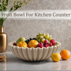 LIN CHUAN Ruffle Decorative Bowl, Large Fruit Bowl, Artificial Stone Beige | - Image 3