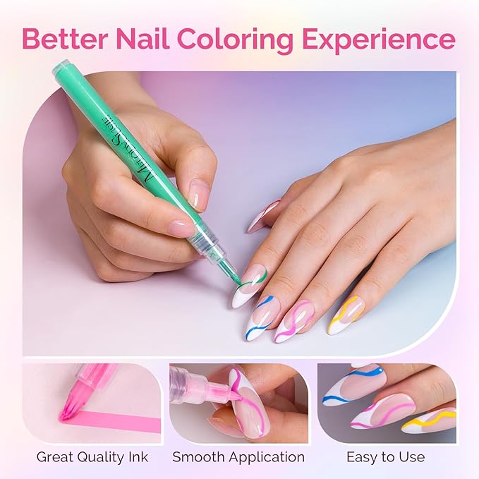 MelodySusie Nail Art Pens Set, 12 Colors 0.7MM Nail Polish Pens for Nail Art, Nail Dotting Tool, Drawing Pen for Nail Design, Manicure Nail Pens for Salon and DIY at Home
