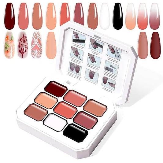 Gradient Painting Gel, 9 Colors Ombre Gel Nail Polish Nude Pink for Pigment Pat Aura Nails, French Manicure Long Lasting Home Salon DIY Nail Art Terracotta Blush（01）
