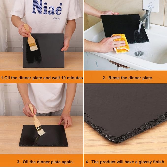 5 Pack 12 x 10 Inch Slate Cheese Boards, Black Rectangle Slate Charcuterie Boards, Natural Charcuterie Stone Plates for Parties, Gifts, and Special Events, Cheese, Sushi, Food.
