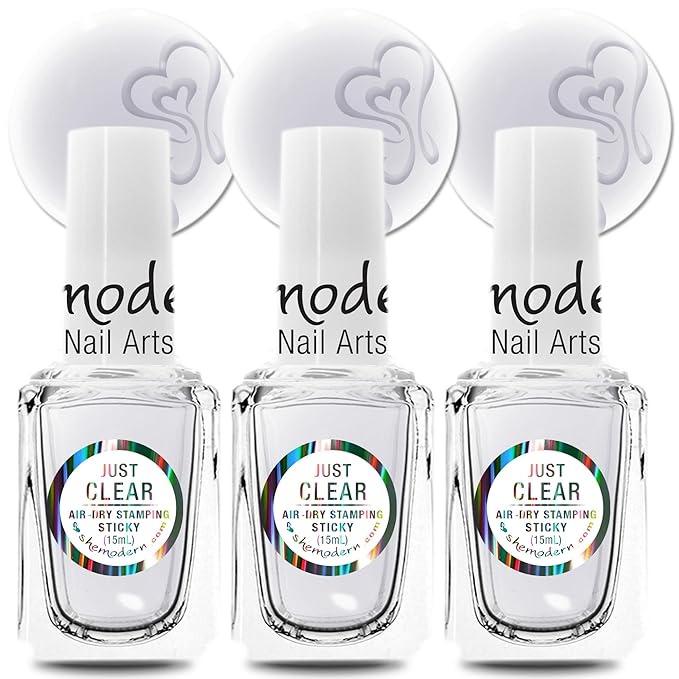 SheModern STICKY CLEAR Stamping Polishes Stamping Polishes (Set of 3) For Nail Art Design Air-Dry Collection. More Transfer Time with Tacky Surface for Easy Adhere of Pigment, Glitter
