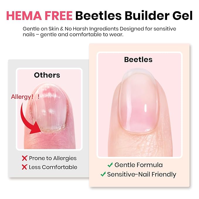 Beetles Builder Gel HEMA Free-Pristine Grace 0.5 oz 8 in 1 Nail Thickening Strengthening Building Apex for Beginner DIY Salon at Home, Jelly Pink Builder Nail Gel, UV & LED Lamp Cured