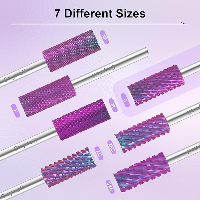 3/32" Small 5.35MM Barrel Bit Tungsten Carbide Nail Drill Bit Safety Bit for Gel & Acrylic Removal, 2- Way Rotating Efile Tip, Salon Electric File Accessory (C Girt, Purple)