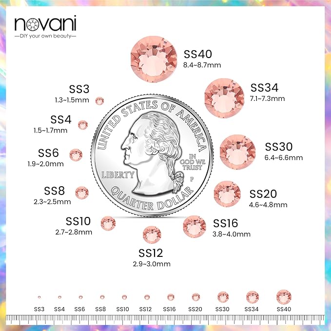 Novani Rhinestones 3000Pcs Flatback Crystal Round Loose Gemstones Glass Rhinestones for Crafts Makeup Nail Art Clothes Shoes DIY Decorations(SS6, 1.9-2.0mm,Champagne)