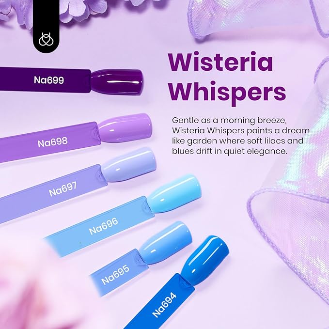 Beetles Gel Nail Polish Set - 6 Colors Hema-Free 15ML Full Size Baby Blue Purple Polish Kit Wisteria Whisper Collecction Soak off Uv Led Lamp Nail Art Salon Colorful Bottle Manicure Gift for Women