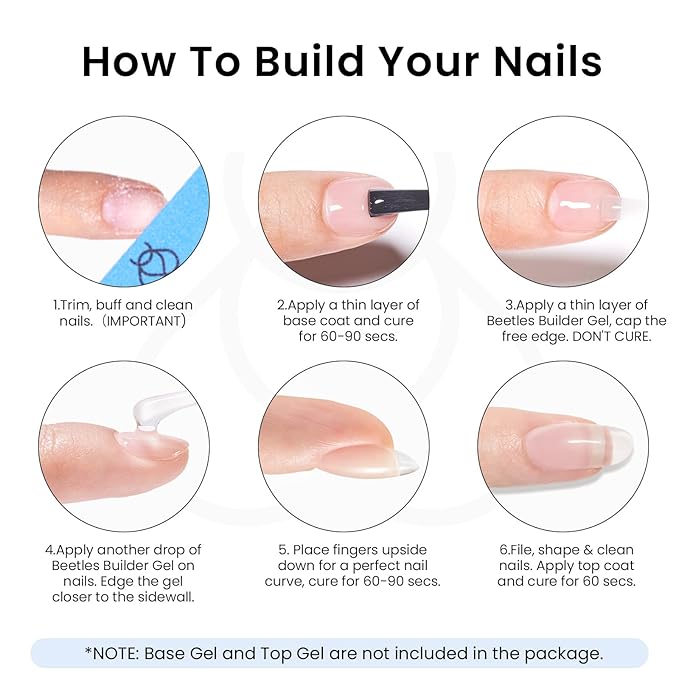 Beetles Builder Gel,7 in 1 Clear Builder for Nail Apex Strengthener Thickening for Weak Nails LED Lamp Cured Rhinestone Glue Gel Polish in a Bottle DIY Salon at Home for Beginner