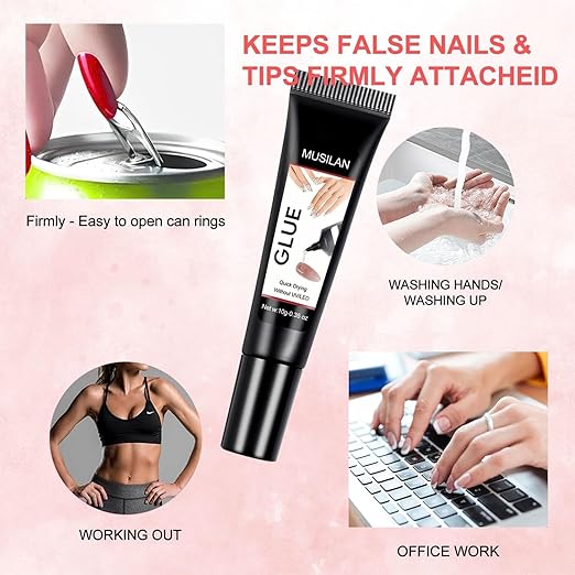 5PCS Semi Solid Nail Glue, New Super Strong Solid Nail Glue for Acrylic Nails Press Ons Nails Quick Drying No UV Light Long Lasting for Acrylic Fake Nails Tips Chip-Resistant & Longwear Formula