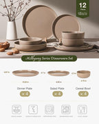 Famiware Milkyway 12-Piece Stoneware Dinnerware Set, Cinnamon Brown | Plates - Image 2