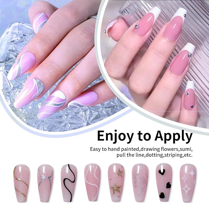 Gel Liner Nail Art Polish Set Gel Liner Nail Art Kit For Nail Design, 4 Colors Black White Gold Silver Design Paint with Thin Brush for French Tip Manicure DIY Nail Art, 8ML