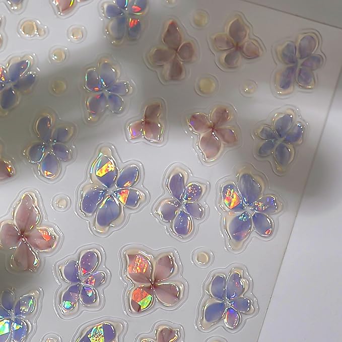 Flower Nail Art Stickers Decals 5D Embossed Flowers Nail Decals Shiny Five-Petaled Floral Shell Light Spring Summer Nail Design Floral Foil Adhesive Decals for DIY Manicure Decorations Accessories
