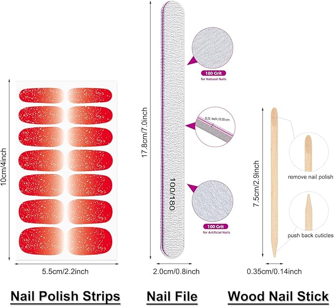 DANNEASY 16 Sheets Nail Polish Stickers Full Nail Wraps for Women Blue Glitter&Solid Color Fingernails Wrap Self Adhesive Nail Polish Strips Gel Nail Strips with Nail File, Cuticle Stick