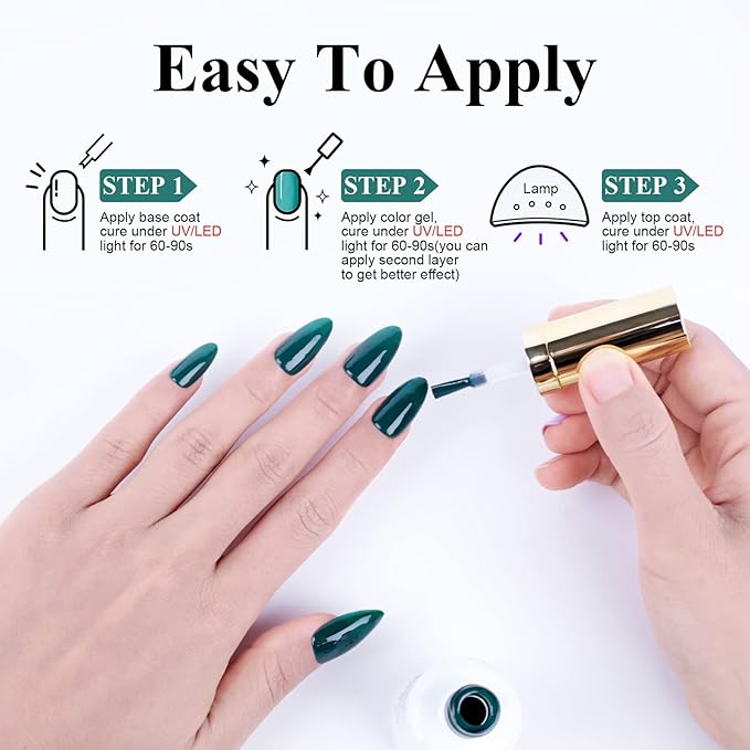 Imtiti Dark Emerald Green Gel Nail Polish, 0.5 Fl Oz Gel Polish Soak Off LED U V DIY Nail Art Starter Manicure Salon Nail Kit for Women Girls
