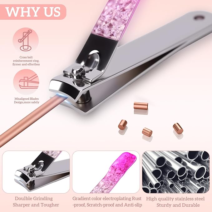 Nail Clippers Set 7 in 1 Stainless Steel, Colorful Manicure Kit Scissors Pedicure Tools Kit with Luxurious Travel Case- Portable Travel Grooming Kit Gift for Women