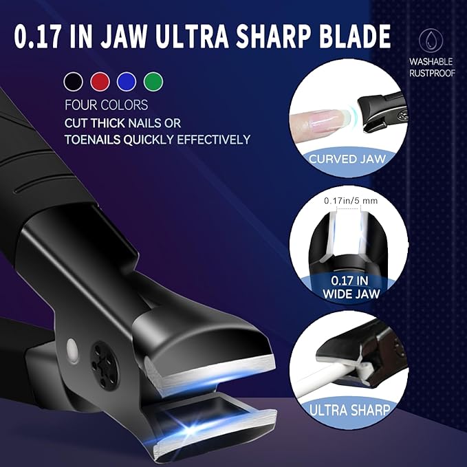 Heavy Duty Nail Clippers for Thick Nails, Anti-Slip Toenail Clipper Set for Seniors & Women at Home Salon