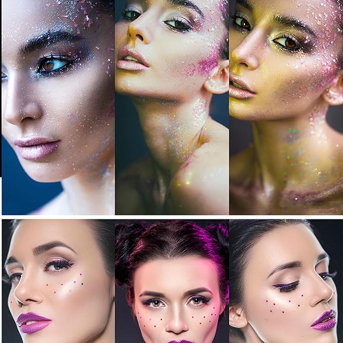 12 Grids Luminous Nail Art Glitter Powder, Glow in The Dark Nail Art Sequins with Moon Shape Designs,Night Holographic Fluorescent Nails Mix Pigment Supplies for Women Girls Glow Decorations
