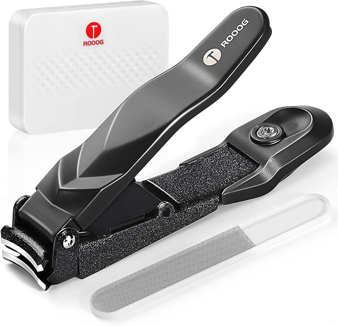 No Mess Nail Clippers with Catcher - Professional Heavy Duty Clippers for Men and Women, Ultra Sharp Fingernail & Toenail Clippers Set for Gifts, Travel, Home Use with Nail File (Anti-Splash Design)