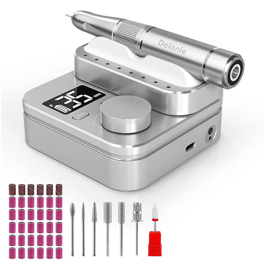 Delanie Professional Rechargeable Nail Drill Machine 35000 RPM - 901SE Electric E File Acrylic Gel Nail Filer Tool for Manicure with 7 bits and 36 Sanding Bands