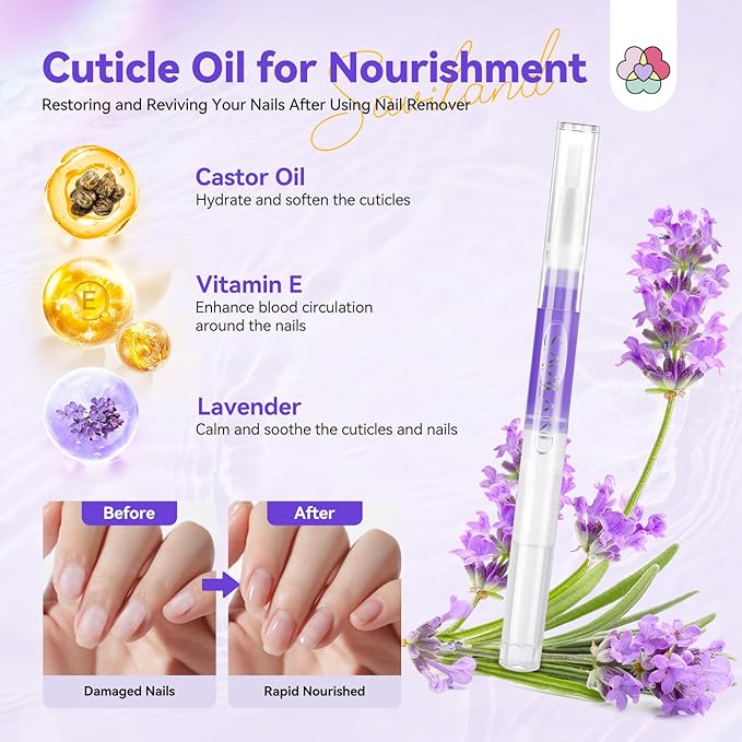 SAVILAND Acetone Nail Polish Remover Kit: 50 ML Expert Gel Nail Polish Remover Non-Drying Gel Remover with Cuticle Oil & Tools Quick Removal for Nail Polish Acrylic Dip Powder DIY Salon