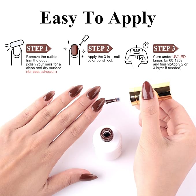 Imtiti Gel Nail Polish,1 Pcs 0.5 Fl Oz Coffee Brown Gel Polish No Need Base and Top Coat 3 in i One Step Gel Nail Polish Kit, Soak Off LED U V Nail Gel Polish Nail Art Starter Manicure Salon Gel Nail Kit for Women Girls
