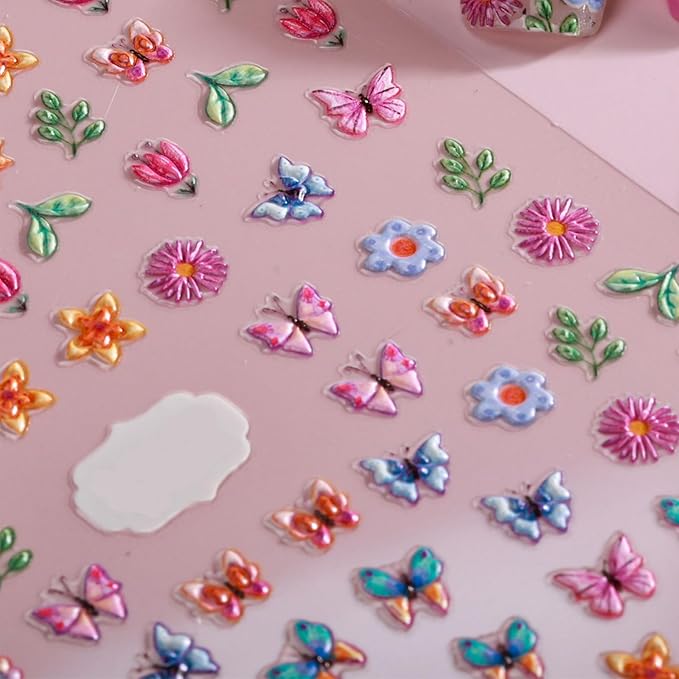 Flower Butterfly Nail Art Stickers Decals 3D Self-Adhesive Butterfly Flower Nail Stickers Design Pegatinas Uñas for Nail Art Manicure Tips Decoration