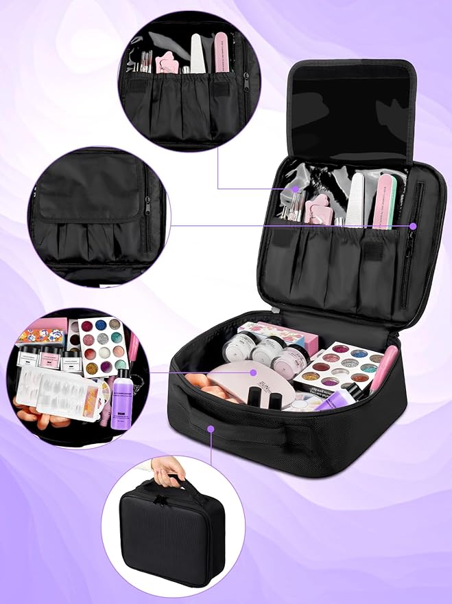 Quaferen Professional Acrylic Nail Kit for Beginners - 42 Colors Glitter Powder, Liquid, UV Light, Drill, Practice Finger Nail Bag Organizer Case