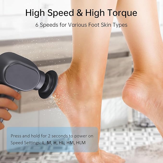 Rechargeable Electric Callus Remover for Feet - Replaceable Sandpaper Professional Foot Grinder 6 Speeds Adjustable Foot Sander, Cordless Electric Foot File Pedicure Tools for Dead Skin, Cracked Heels