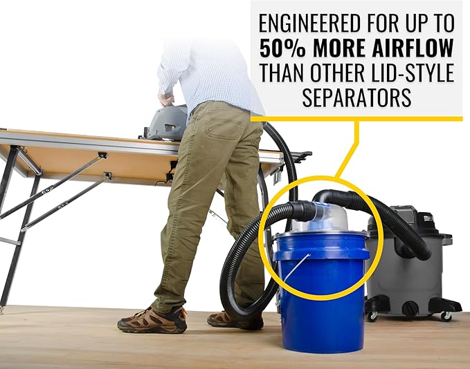 Dust Deputy Low-Pro Plus Cyclone Dust Separator – Engineered High Flow Wet/Dry Vacuum Kit – Fits Standard 5 Gallon Buckets – 2.5" Adapter & 3' Hose – Made in USA