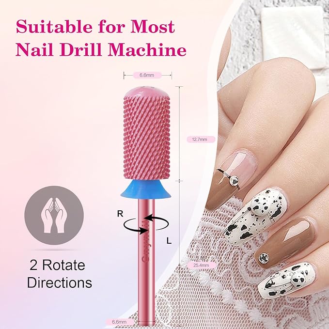 3/32" Large Barrel Smooth Round Top Tungsten Carbide Nail Drill Bit Safety Bit for Gel & Acrylic Removal, 2-Way Rotating Efile Tip, Salon Electric File Accessory (M Grit, Rose Red)