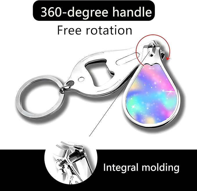 Nail Clippers with Key Chain Cute Stainless Steel Nail Cutter with File Professional Toenail Clipper for Men Multifunction Toenail Clipper 2 Pack Nique Cutter for Adult(Rainbow Light)