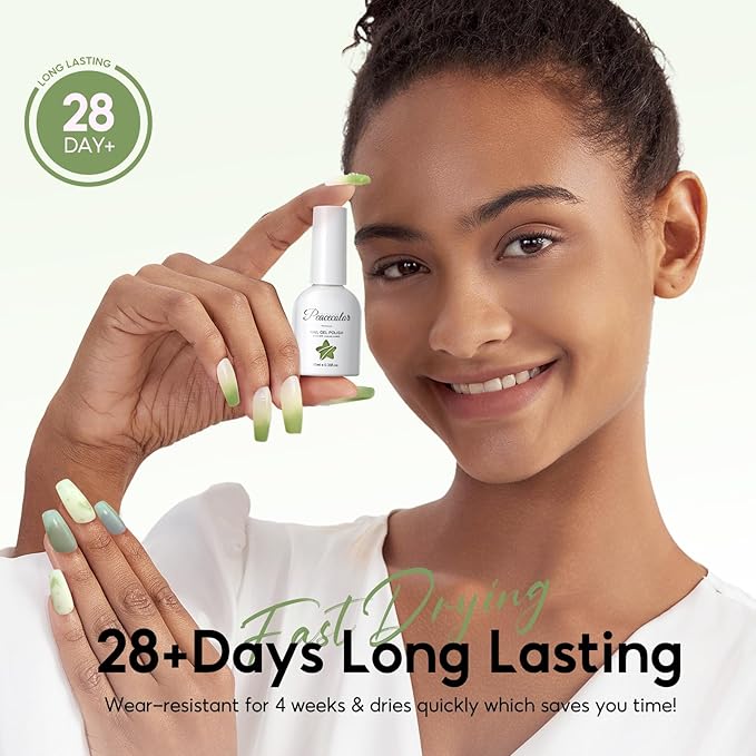 PEACECOLOR Green Jelly Gel Polish Set, 6 Colors 10ML Transparent Clear Green Collection Jelly Gel Nail Polish Set Fall Nail Art Design Home Salon DIY Gifts for Women